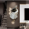3D Peacock-Shaped Entryway Decorative Wall Clock with LED Light,Creative Wall Hanging Painting Modern,Silent Non Ticking,for Living Room Bedroom Dining Room(White A,19.7 * 39.4")