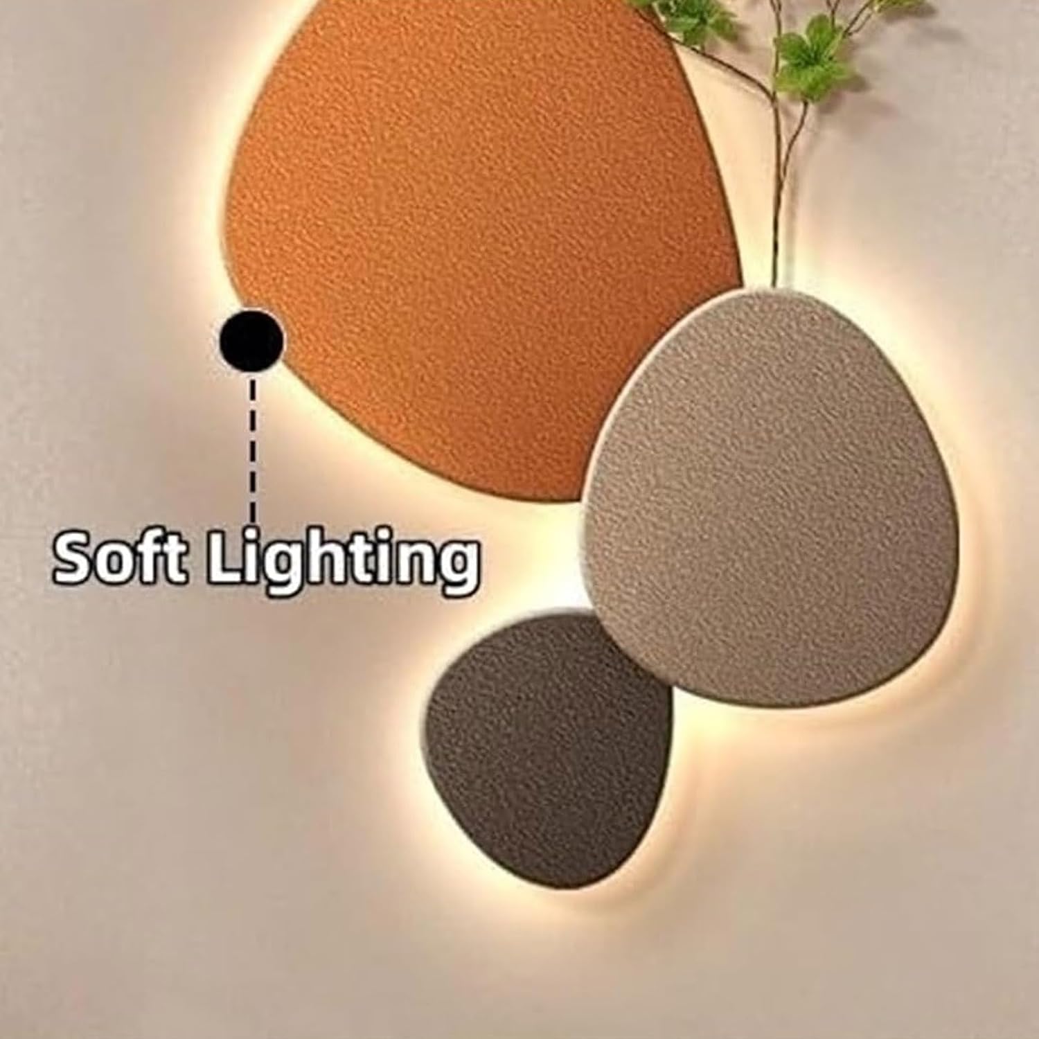 3D Crystal Porcelain Wall Art with LED Light, Entrance Decorative Painting with Faux Greenery, UV Carved Wall Art Sculpture for Living Room Hallway(Good Fortune A,50x100cm/19.7x39.4in)