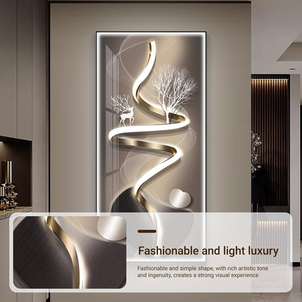 Metal Framed Wall Art, 3D Led Wall Art Painting, Luxury 3D Wall Decor, Large Modern Abstract Vertical Living Room Wall Decor, for Living Room Bedroom Hallway(E,60 * 120cm/23.6 * 47.2in)