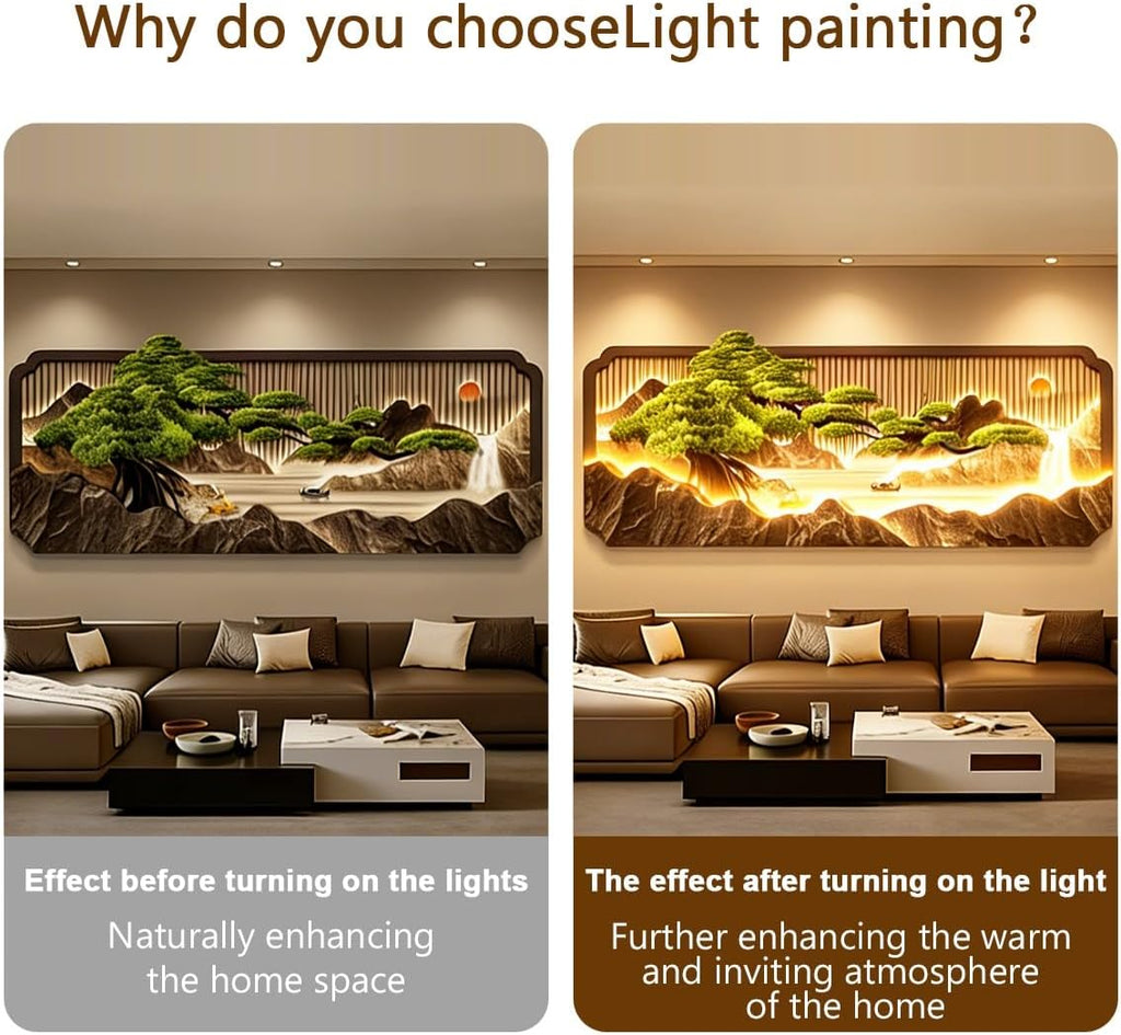 35.4×15.2in Chinese Landscape 3D LED Crystal Porcelain Wall Art