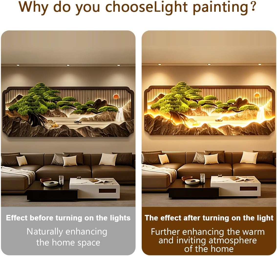 35.4×15.2in Chinese Landscape 3D LED Crystal Porcelain Wall Art
