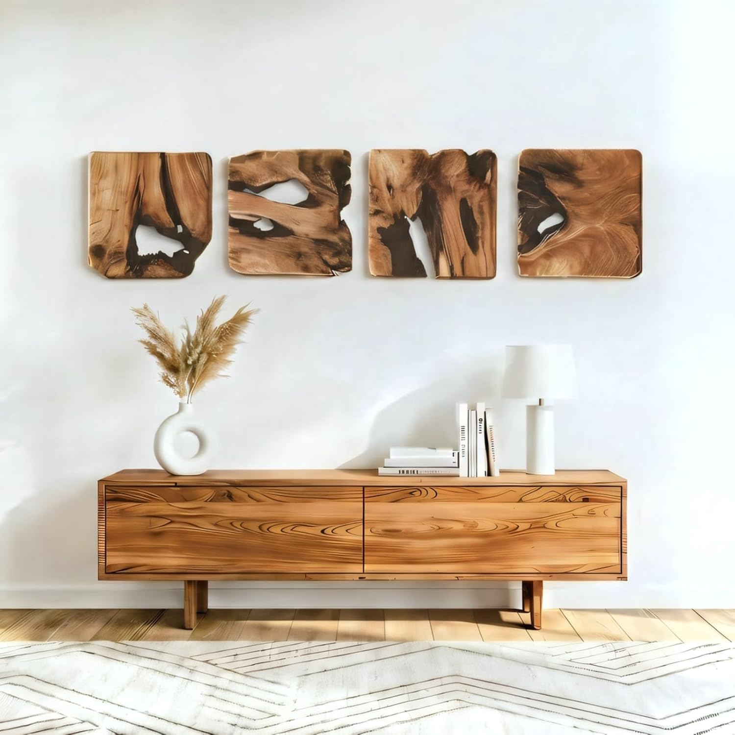 BOTALEGRE 4-Piece Cedar Wood Wall Art Set, Rustic Abstract Wall Decor for Home