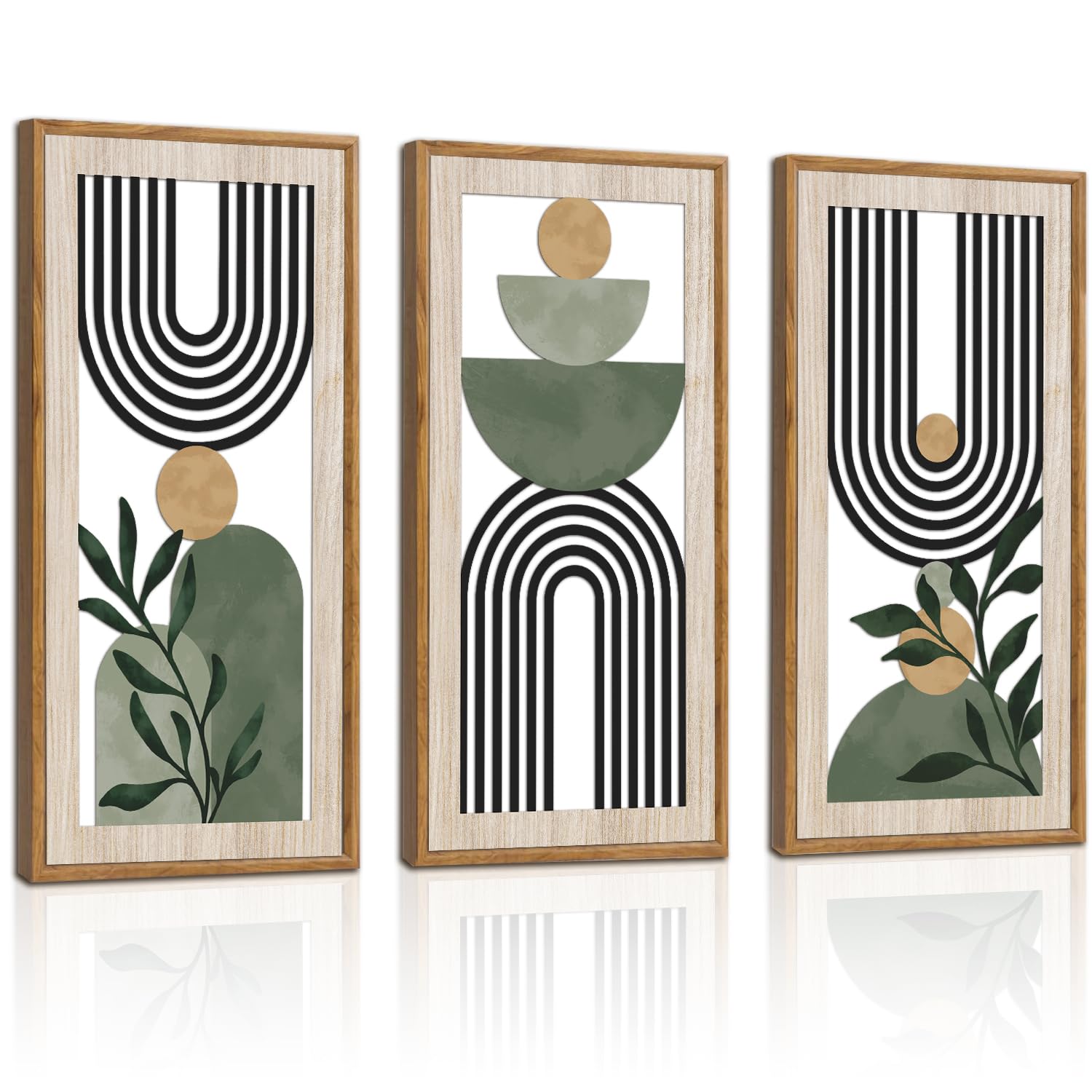HPNIUB 3 PCS Boho Wall Decor, Minimalist Mid Century Abstract Geometric Line Carved Hanging Wood Sign for Living Room, 8x16Inch Modern Wooden Plaque Wall Art for Bedroom Office Apartment Decoration