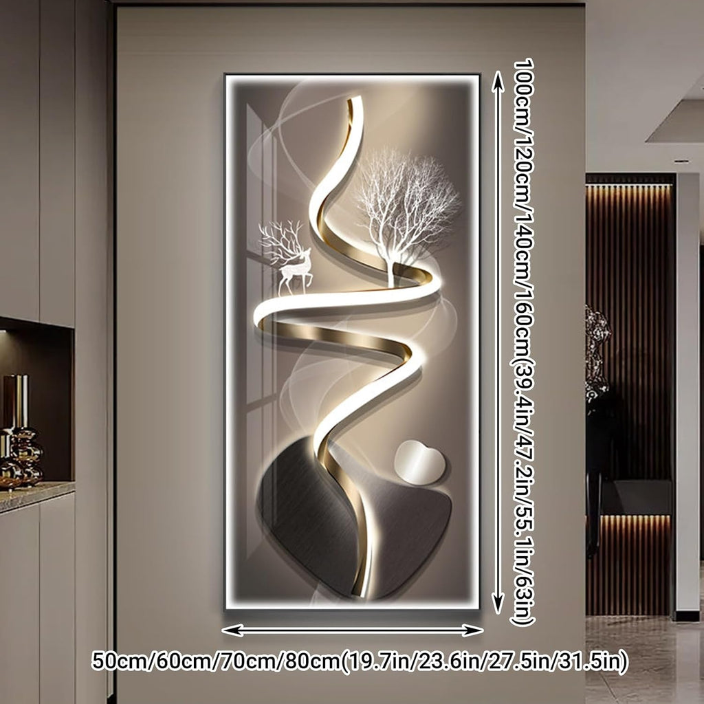 Metal Framed Wall Art, 3D Led Wall Art Painting, Luxury 3D Wall Decor, Large Modern Abstract Vertical Living Room Wall Decor, for Living Room Bedroom Hallway(E,60 * 120cm/23.6 * 47.2in)