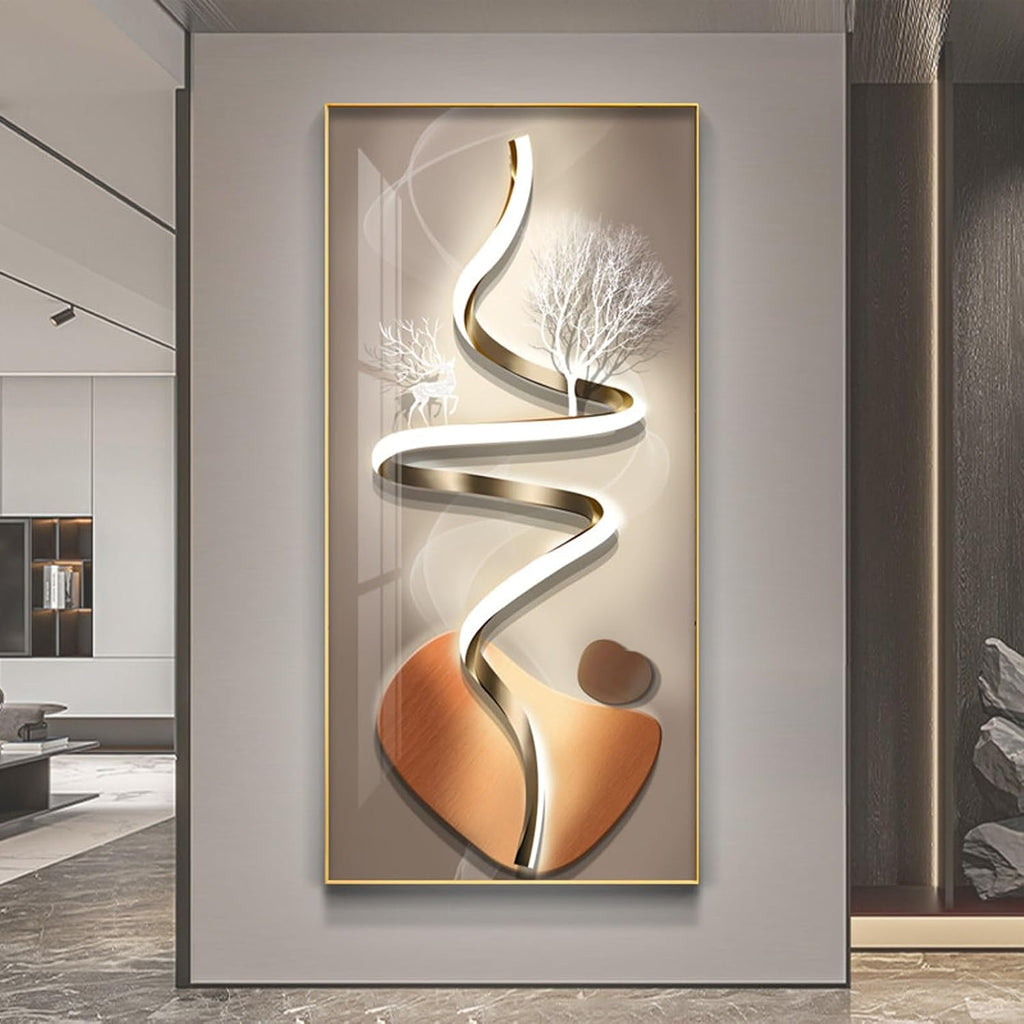 Metal Framed Wall Art, 3D Led Wall Art Painting, Luxury 3D Wall Decor, Large Modern Abstract Vertical Living Room Wall Decor, for Living Room Bedroom Hallway(E,60 * 120cm/23.6 * 47.2in)