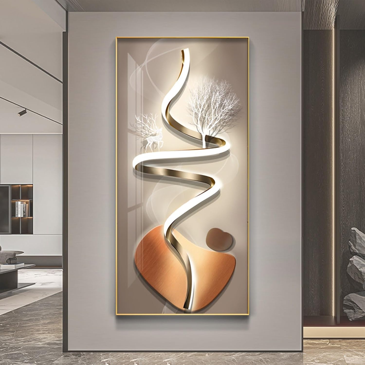 Metal Framed Wall Art, 3D Led Wall Art Painting, Luxury 3D Wall Decor, Large Modern Abstract Vertical Living Room Wall Decor, for Living Room Bedroom Hallway(E,60 * 120cm/23.6 * 47.2in)