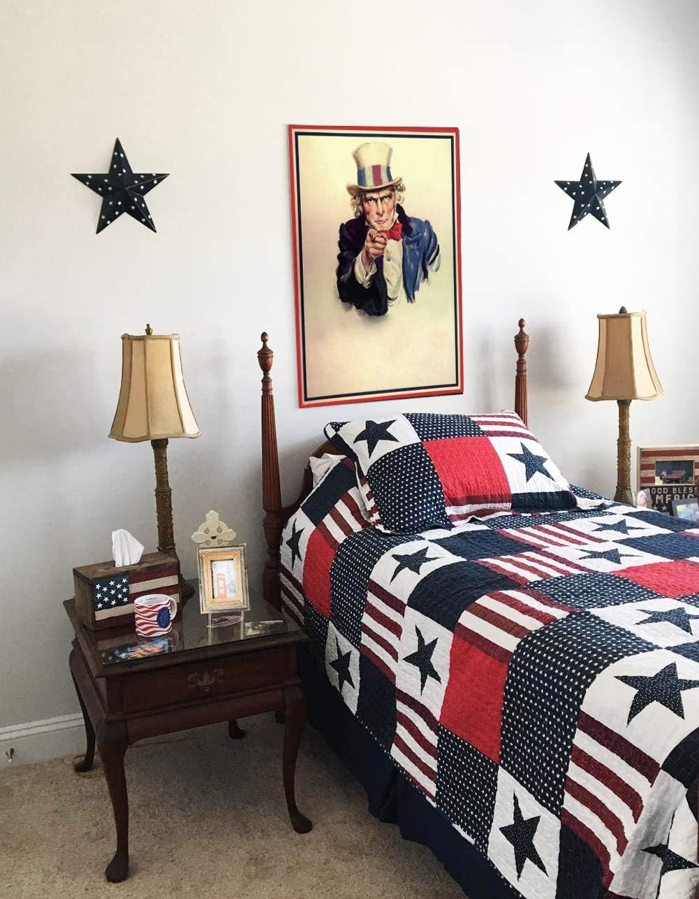 Patriotic Metal Barn Star Wall Decor Set of 3, 12’’ Hanging Country Rustic Metal Star for July 4th Decoration (3 Pack)