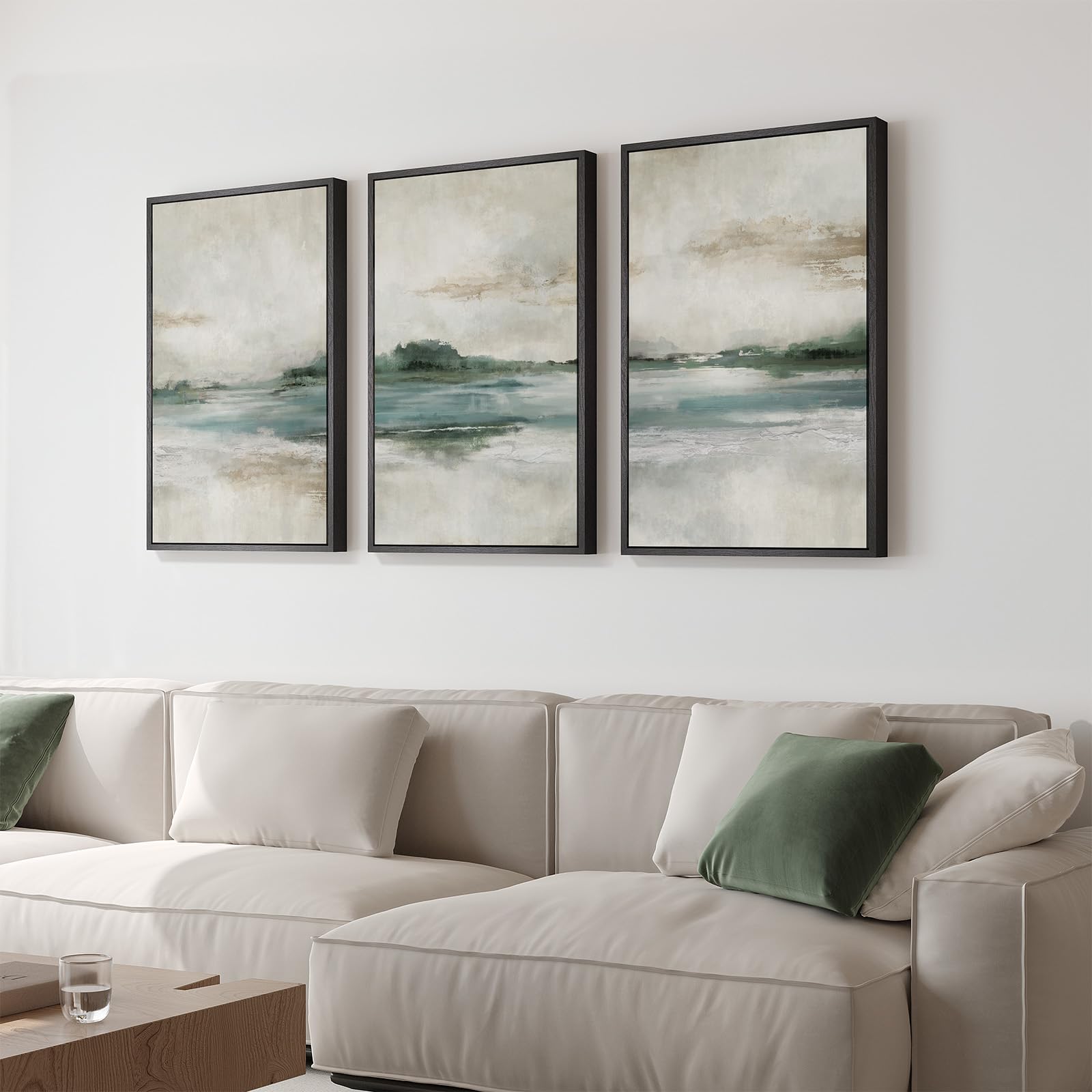 Large Framed Modern Elegant Abstract Wall Art for Living Room, 3 Piece Contemporary Blue and Gold Bright Prints Paintings Artwork for Walls, Luxury Pictures for Hallway Home Office Wall Decor 24x36 In