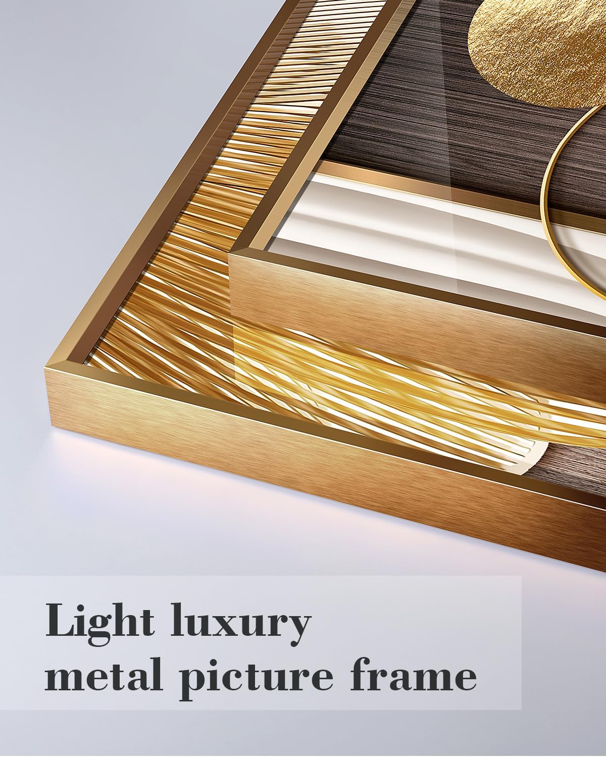 Azartslr Large Framed Modern Rose Gold Wall Art, Luxury 3 Pieces Aluminum Alloy Wall Decor for Living Room, Abstract Gold and Beige Home Bedroom Art Painting, Geometric Crystal Porcelain Artwork Dining Room Pictures Decoration 16x24in