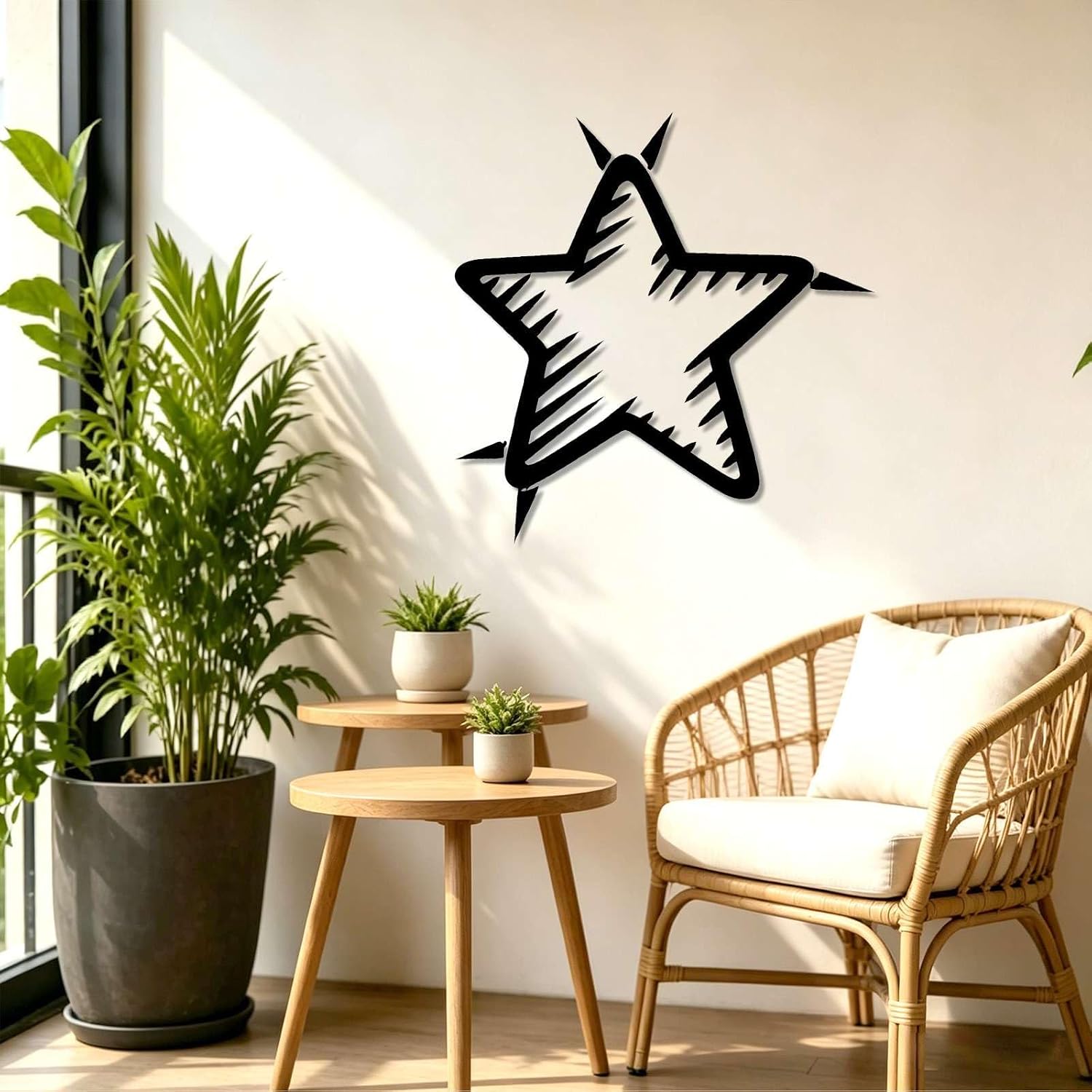 Star Doodle Metal Wall Art WallArt Decor Metal Outdoor Decor Metal Signs Funky Quirky Minimalist Aesthetic Wall Sculpture Cute Trendy Home Decoration for Living Room Bedroom Dorm Room (BLACK,20inch)