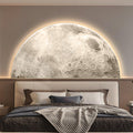 TeHWiEEphs Modern 3D Textured Moon Round 3D LED Wall Art with Remote Control Dimmable Lighting, Elegant Crystal Porcelain Decor for Living Room, Bedroom, Entryway & Accent Walls(S,47.24x23.62in)