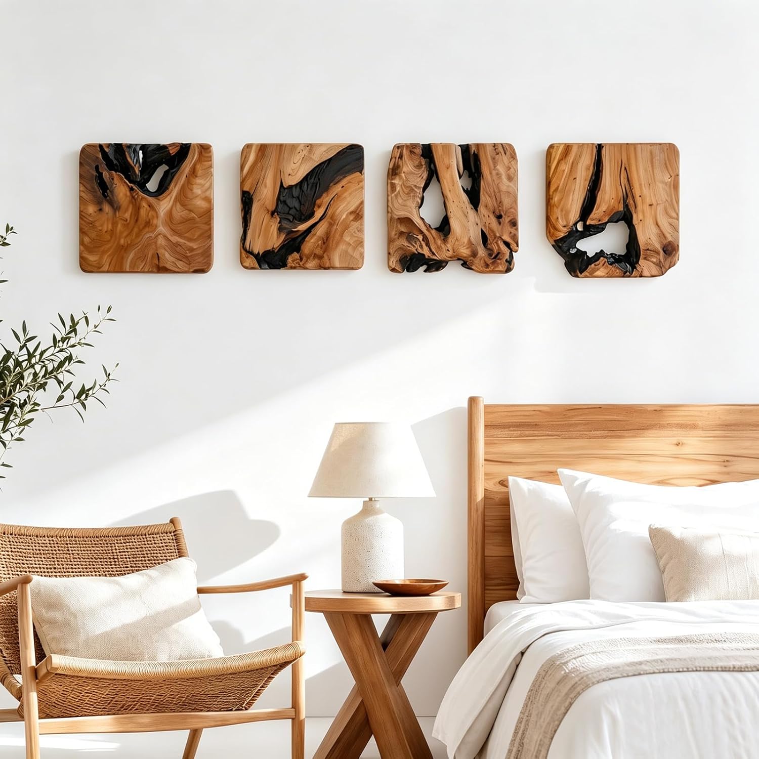 BOTALEGRE 4-Piece Cedar Wood Wall Art Set, Rustic Abstract Wall Decor for Home