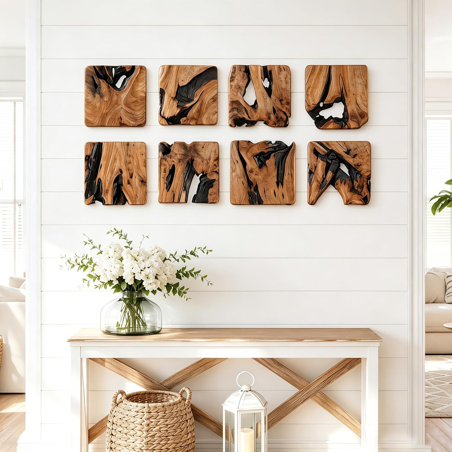 BOTALEGRE 4-Piece Cedar Wood Wall Art Set, Rustic Abstract Wall Decor for Home