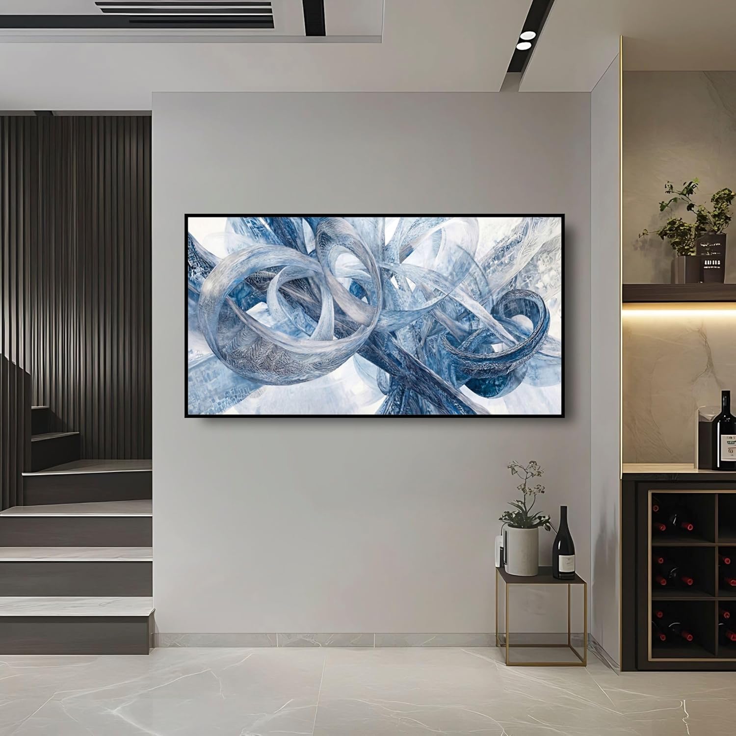 Extra Large Wall Art for Living Room Above Couch Bedroom Office, Gray White Modern Abstract Luxury Framed Crystal Porcelain Wall Decor, Waterproof Easy Clean Artwork for Home Hotel Restaurant 29x58 Inch