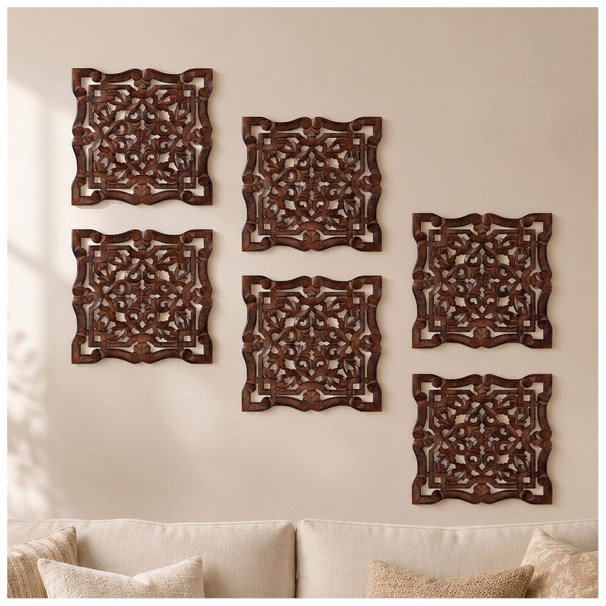 Wood Wall Art -Wall Panels in Handcrafted Carved Wood For Livingroom Bedroom,Dining room,Elegant Decorative Wall Art for Home & Office 8x16" Set of 2 Burnt Brown_Tree Leaf Designs