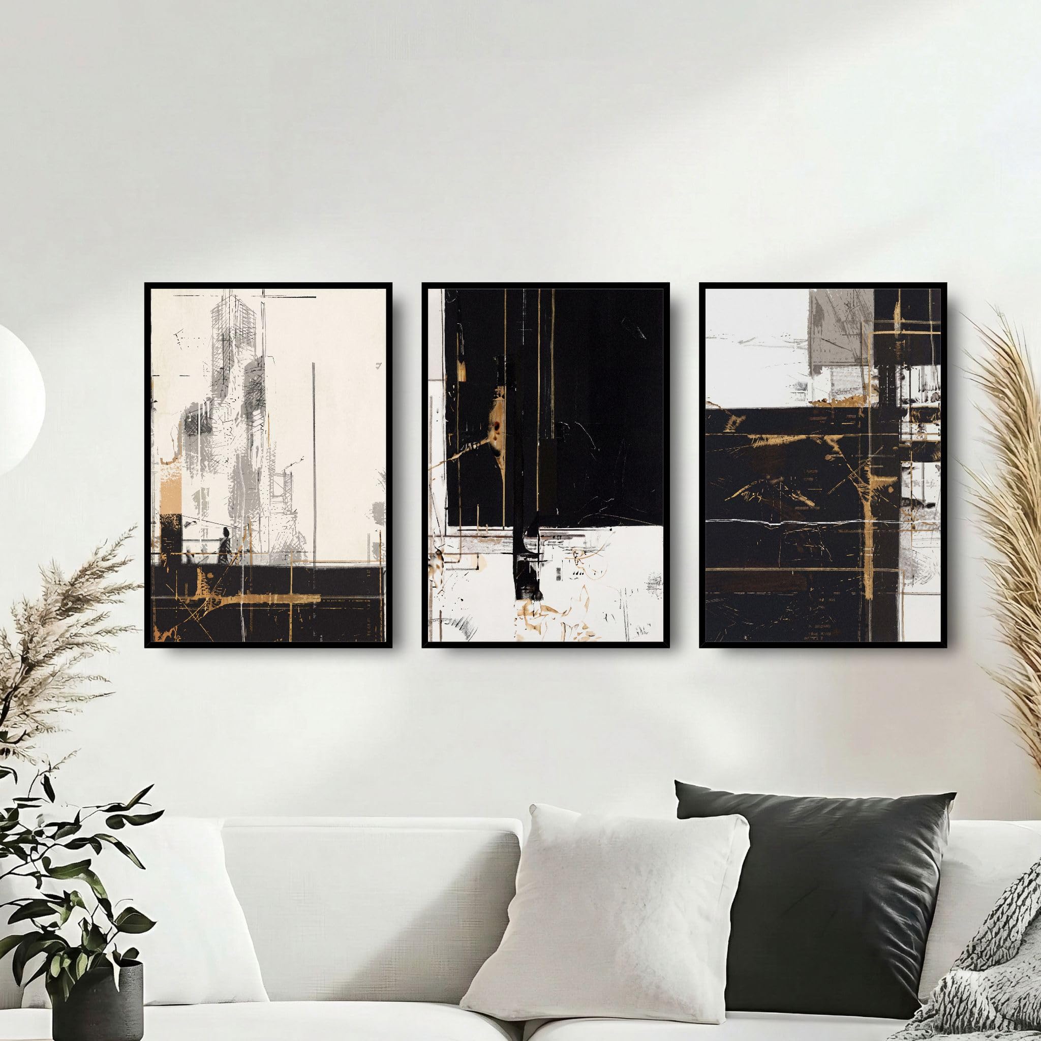 Abstract Wall Art 3 Piece Wall Art for Living Room Large Framed Wall Art Modern Paintings Crystal Porcelain Wall Pictures Luxury Artwork for Bedroom Home Office Dining Room Hallway