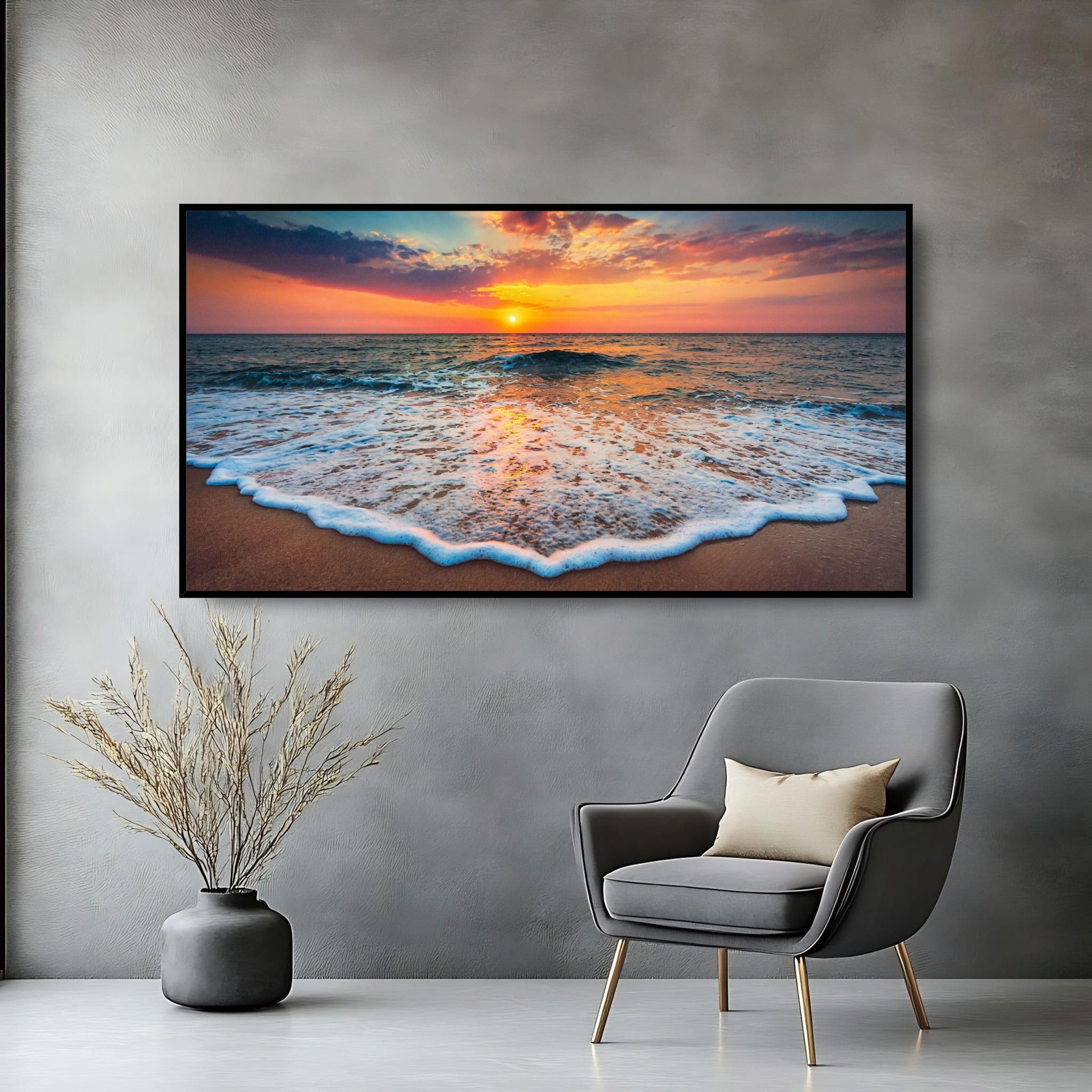 Extra Large Wall Art for Living Room Above Couch Bedroom Office, Gray White Modern Abstract Luxury Framed Crystal Porcelain Wall Decor, Waterproof Easy Clean Artwork for Home Hotel Restaurant 29x58 Inch