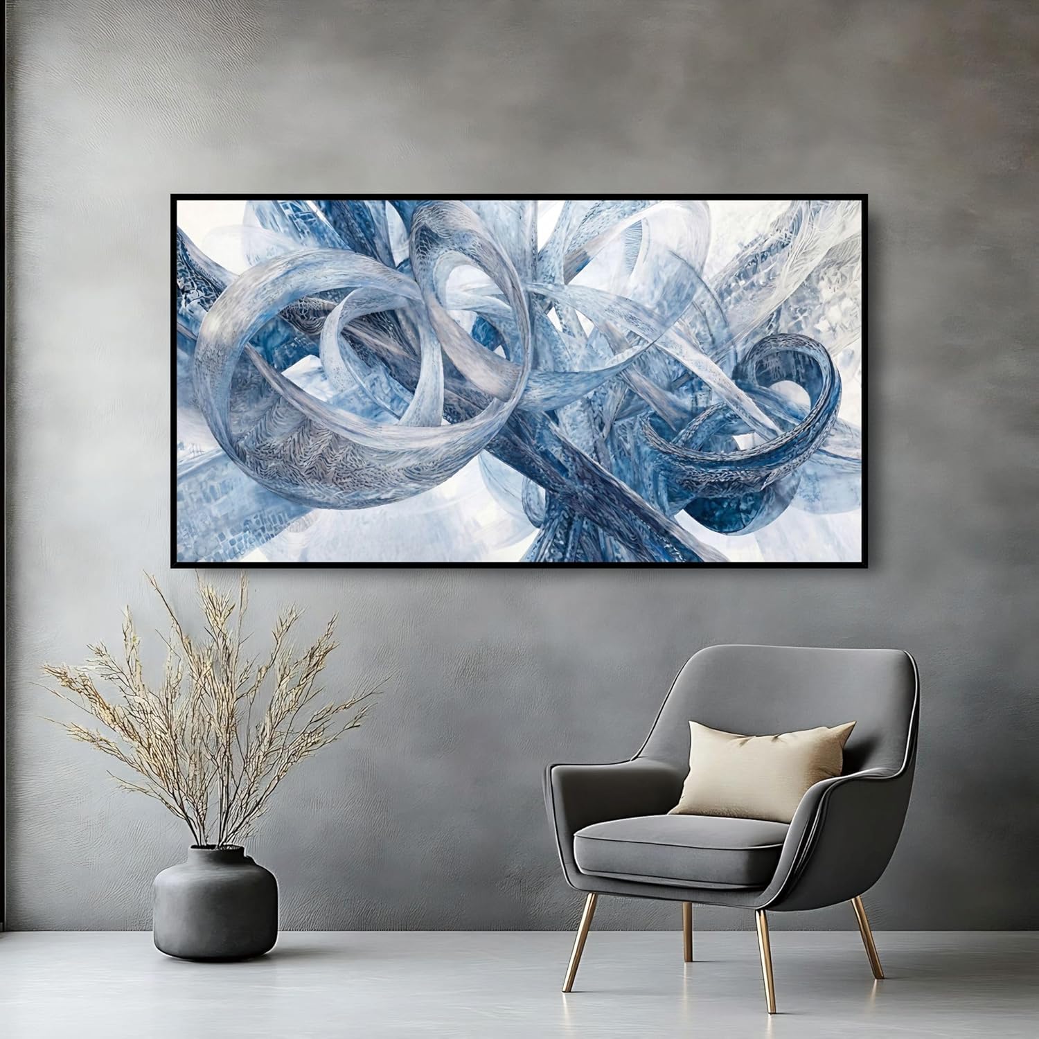Extra Large Wall Art for Living Room Above Couch Bedroom Office, Gray White Modern Abstract Luxury Framed Crystal Porcelain Wall Decor, Waterproof Easy Clean Artwork for Home Hotel Restaurant 29x58 Inch