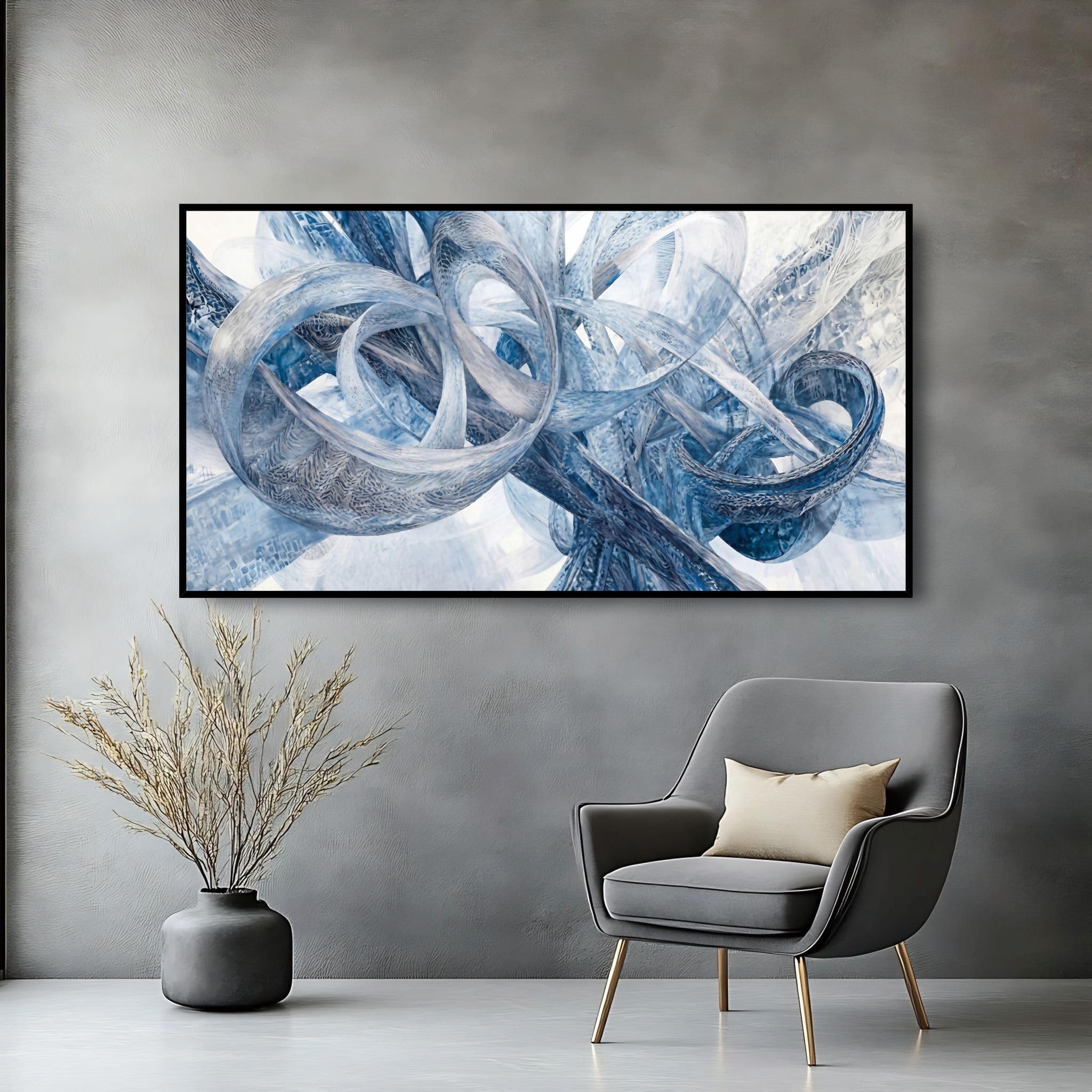 Extra Large Wall Art for Living Room Above Couch Bedroom Office, Gray White Modern Abstract Luxury Framed Crystal Porcelain Wall Decor, Waterproof Easy Clean Artwork for Home Hotel Restaurant 29x58 Inch
