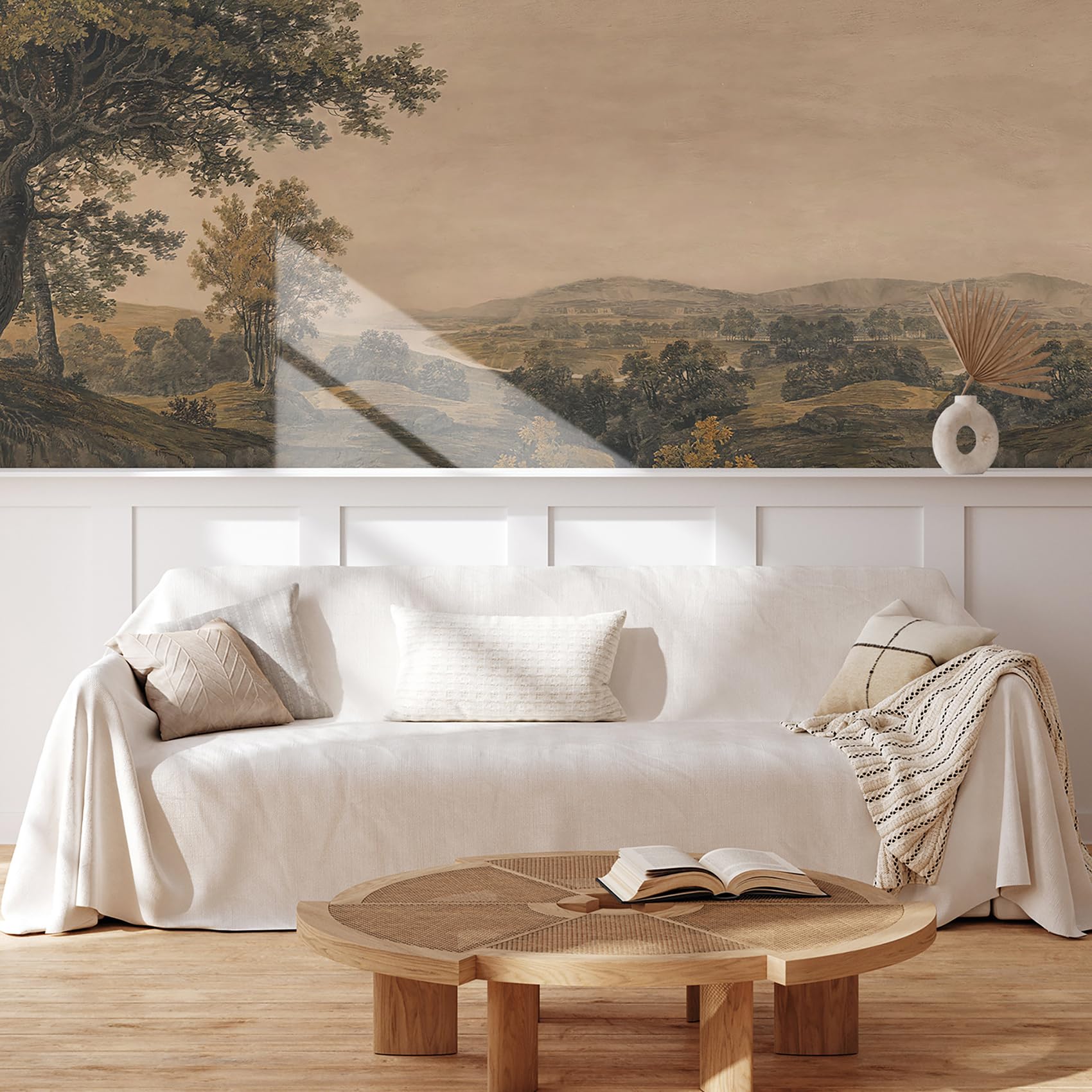 MUDECOR Wall Mural Vintage Countryside Village Illustrations Removable Self-Adhesive Wallpaper Wall Decoration for Bedroom Living Room - 48"x72"