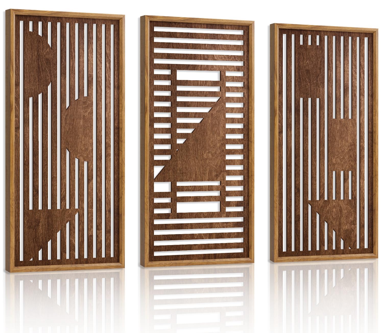 HPNIUB 3 PCS Boho Wall Decor, Minimalist Mid Century Abstract Geometric Line Carved Hanging Wood Sign for Living Room, 8x16Inch Modern Wooden Plaque Wall Art for Bedroom Office Apartment Decoration