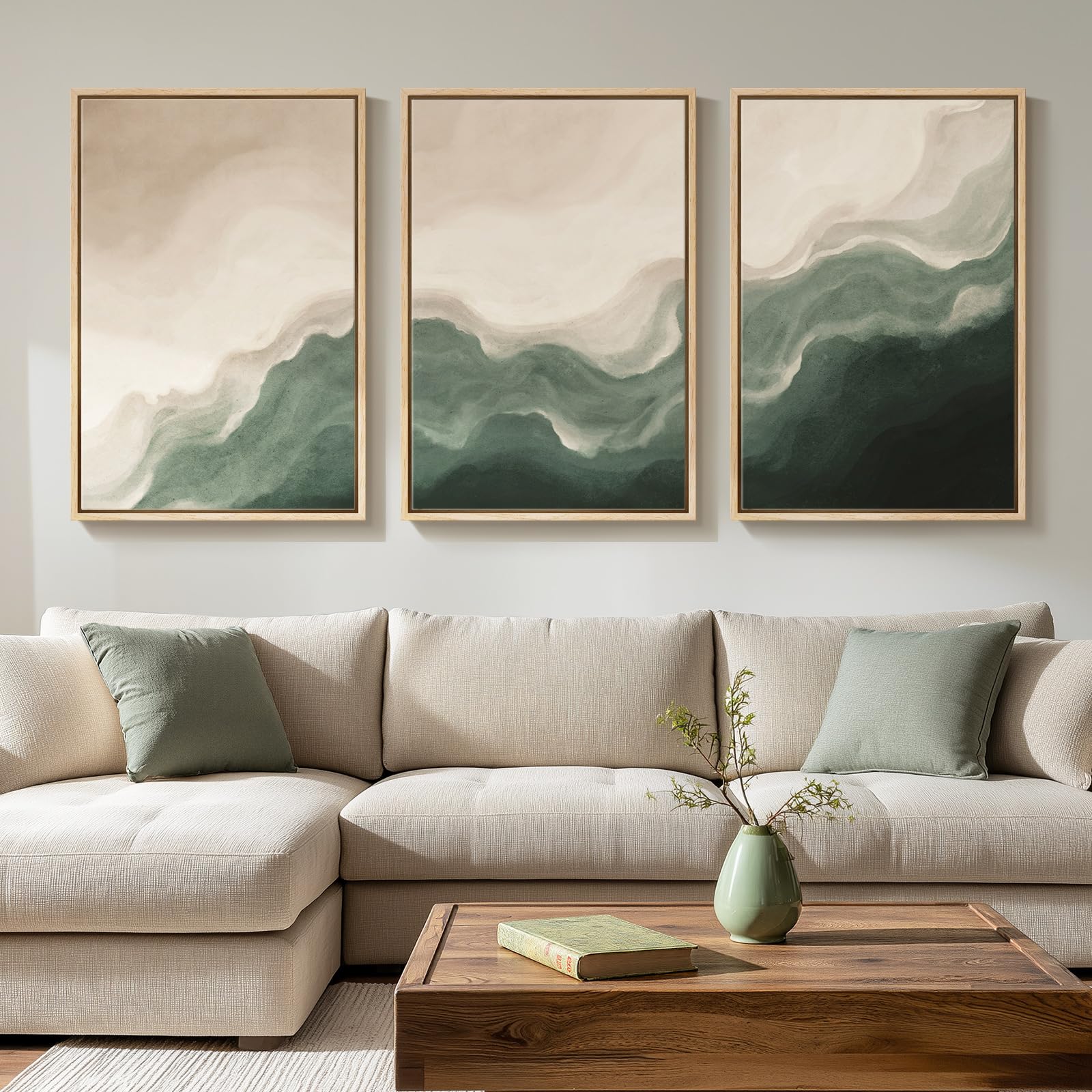 Large Framed Modern Elegant Abstract Wall Art for Living Room, 3 Piece Contemporary Blue and Gold Bright Prints Paintings Artwork for Walls, Luxury Pictures for Hallway Home Office Wall Decor 24x36 In