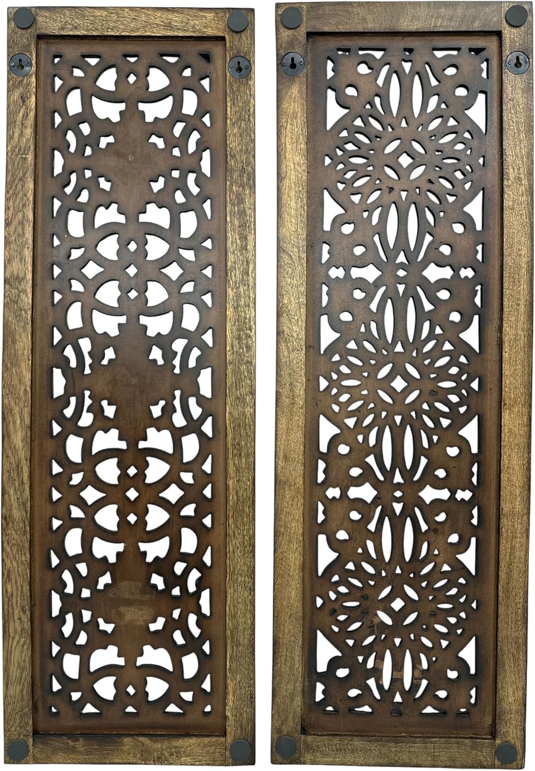 Floral Hand Carved Wooden Wall Panels Set of 2, Rustic Brown Decorative Wall Art for Living Room, Bedroom, Hallway & Home Décor, Vintage Rustic Finish Handmade Wooden Hanging Panels