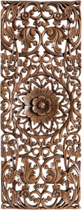 Sculpted Wall Art Wooden Panel Hand Carved Floral Feng Shui Home Decoration Wood Artworks from Chiang Mai Thailand 36x14 inches