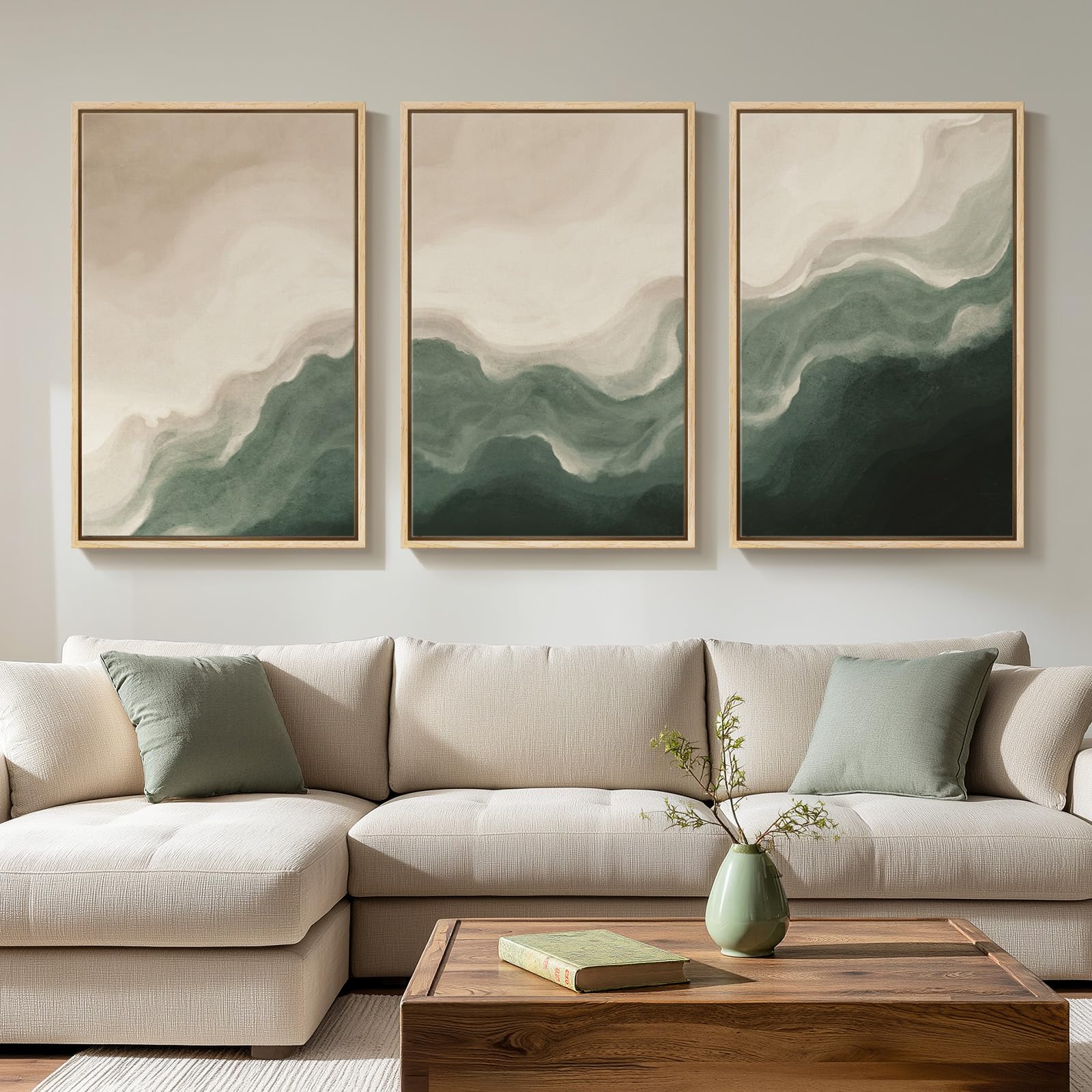 Large Framed Modern Elegant Abstract Wall Art for Living Room, 3 Piece Contemporary Blue and Gold Bright Prints Paintings Artwork for Walls, Luxury Pictures for Hallway Home Office Wall Decor 24x36 In