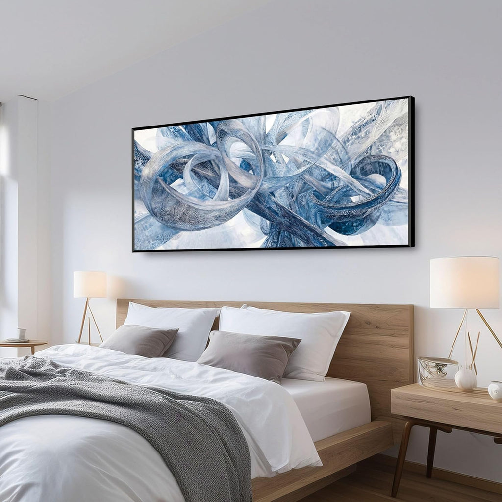 Extra Large Wall Art for Living Room Above Couch Bedroom Office, Gray White Modern Abstract Luxury Framed Crystal Porcelain Wall Decor, Waterproof Easy Clean Artwork for Home Hotel Restaurant 29x58 Inch