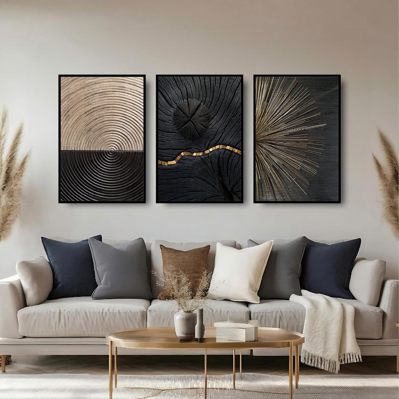 Abstract Wall Art 3 Piece Wall Art for Living Room Large Framed Wall Art Modern Paintings Crystal Porcelain Wall Pictures Luxury Artwork for Bedroom Home Office Dining Room Hallway