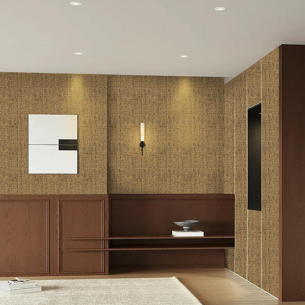 15.75"x787.4" Brown Grasscloth Wallpaper Peel and Stick Removable Textured Wall Paper Self Adhesive Contact Paper Faux Linen Cabinets Drawers Bookshelves Thickened Waterproof Shelf Vinyl Roll