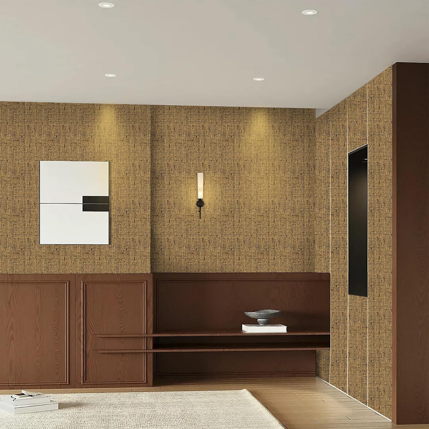 15.75"x787.4" Brown Grasscloth Wallpaper Peel and Stick Removable Textured Wall Paper Self Adhesive Contact Paper Faux Linen Cabinets Drawers Bookshelves Thickened Waterproof Shelf Vinyl Roll