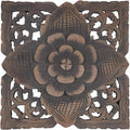 Farmhouse Small Square Wood Carving Panel, Black Wash Painted Wall Art Hanging, 12 inches