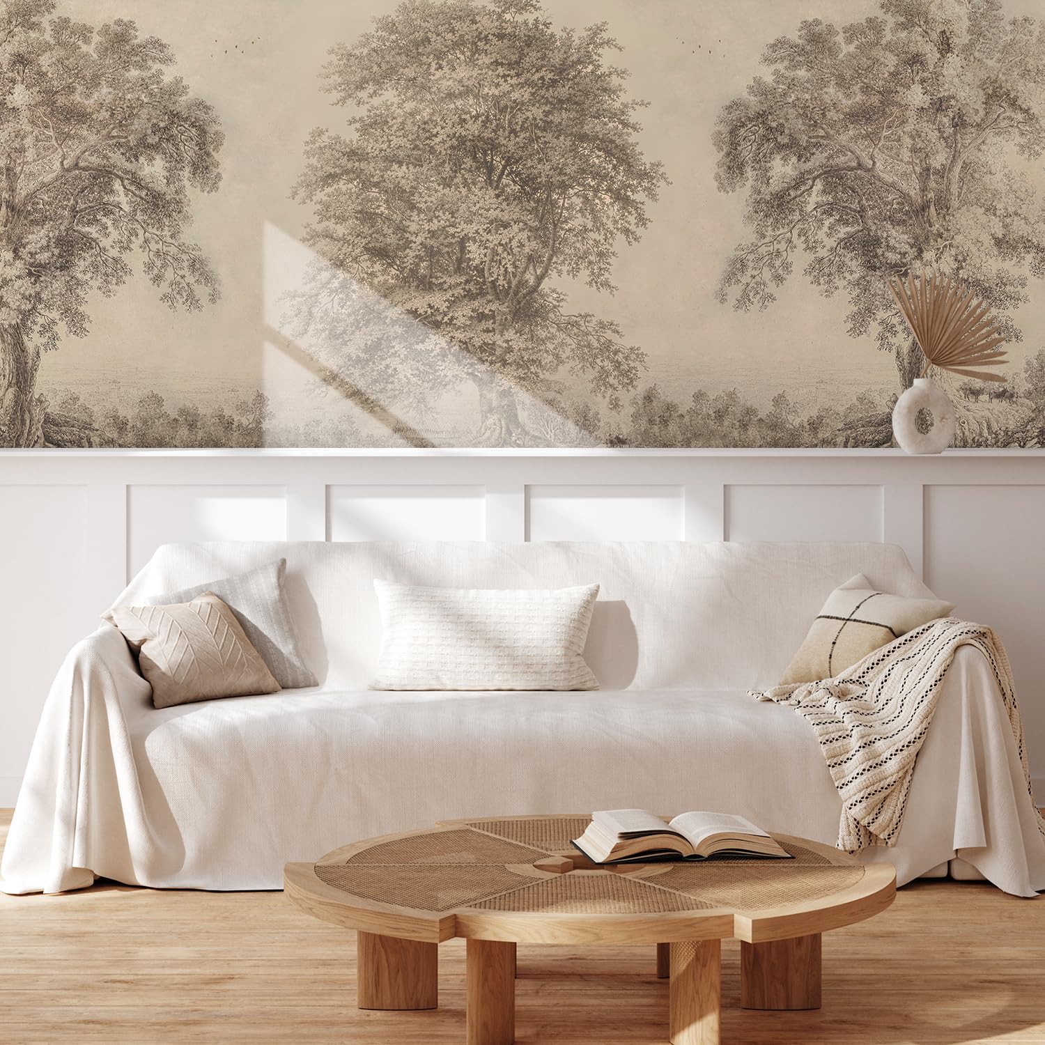 MUDECOR Wall Mural Vintage Countryside Village Illustrations Removable Self-Adhesive Wallpaper Wall Decoration for Bedroom Living Room - 48"x72"