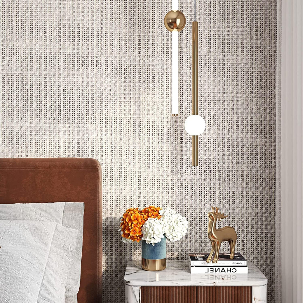 FunStick 24"x200" Grey Grasscloth Peel and Stick Wallpaper for Bathroom Waterproof Linen Fabric Wall Paper Textured Self Adhesive Geometric Wallpaper Removable Contact Paper for Cabinets Walls Drawers