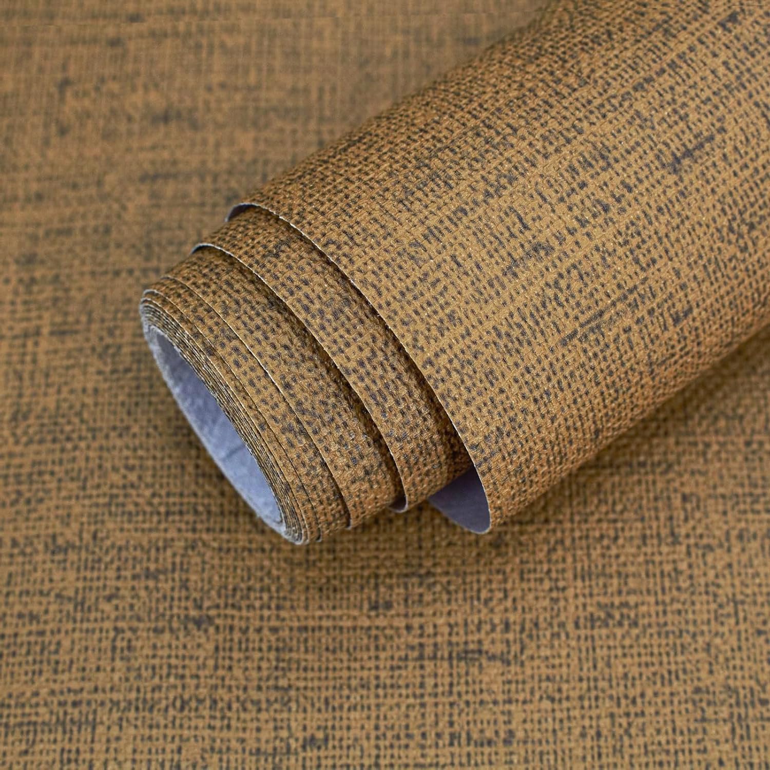 15.75"x787.4" Brown Grasscloth Wallpaper Peel and Stick Removable Textured Wall Paper Self Adhesive Contact Paper Faux Linen Cabinets Drawers Bookshelves Thickened Waterproof Shelf Vinyl Roll