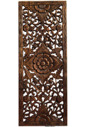 Lotus Carved Teak Wood Wall Art Panel. Asian Inspired Home Decor. Wood Carved Floral Wall Hanging. Size 35.5"x13.5" (Dark Brown)