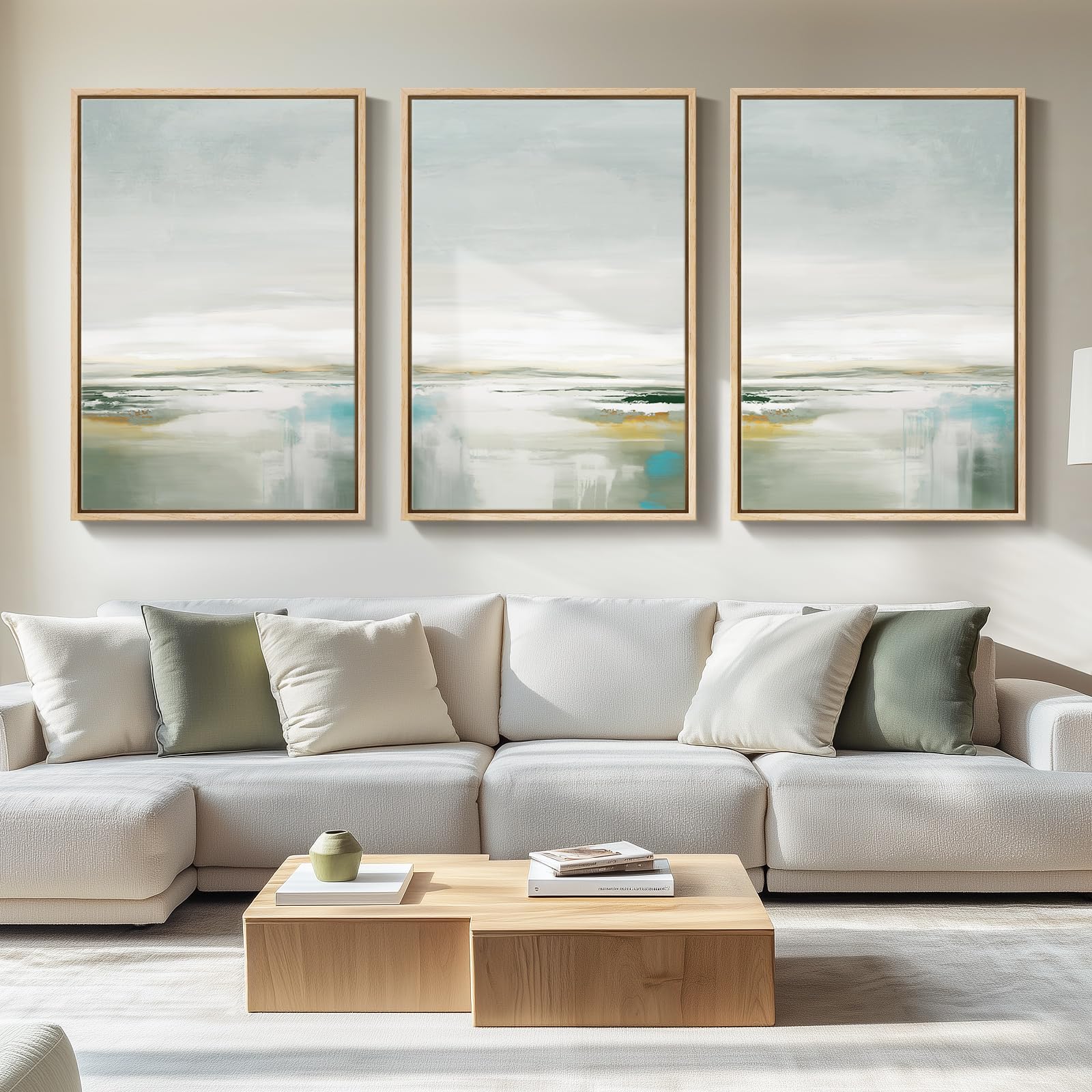 Large Framed Modern Elegant Abstract Wall Art for Living Room, 3 Piece Contemporary Blue and Gold Bright Prints Paintings Artwork for Walls, Luxury Pictures for Hallway Home Office Wall Decor 24x36 In