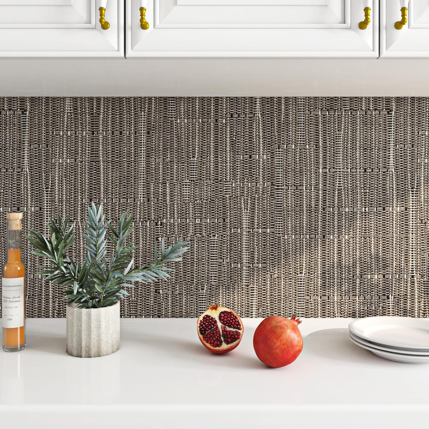 Textured Woven Grass Cloth Self-Adhesive Contact Paper for Kitchen Bathroom
