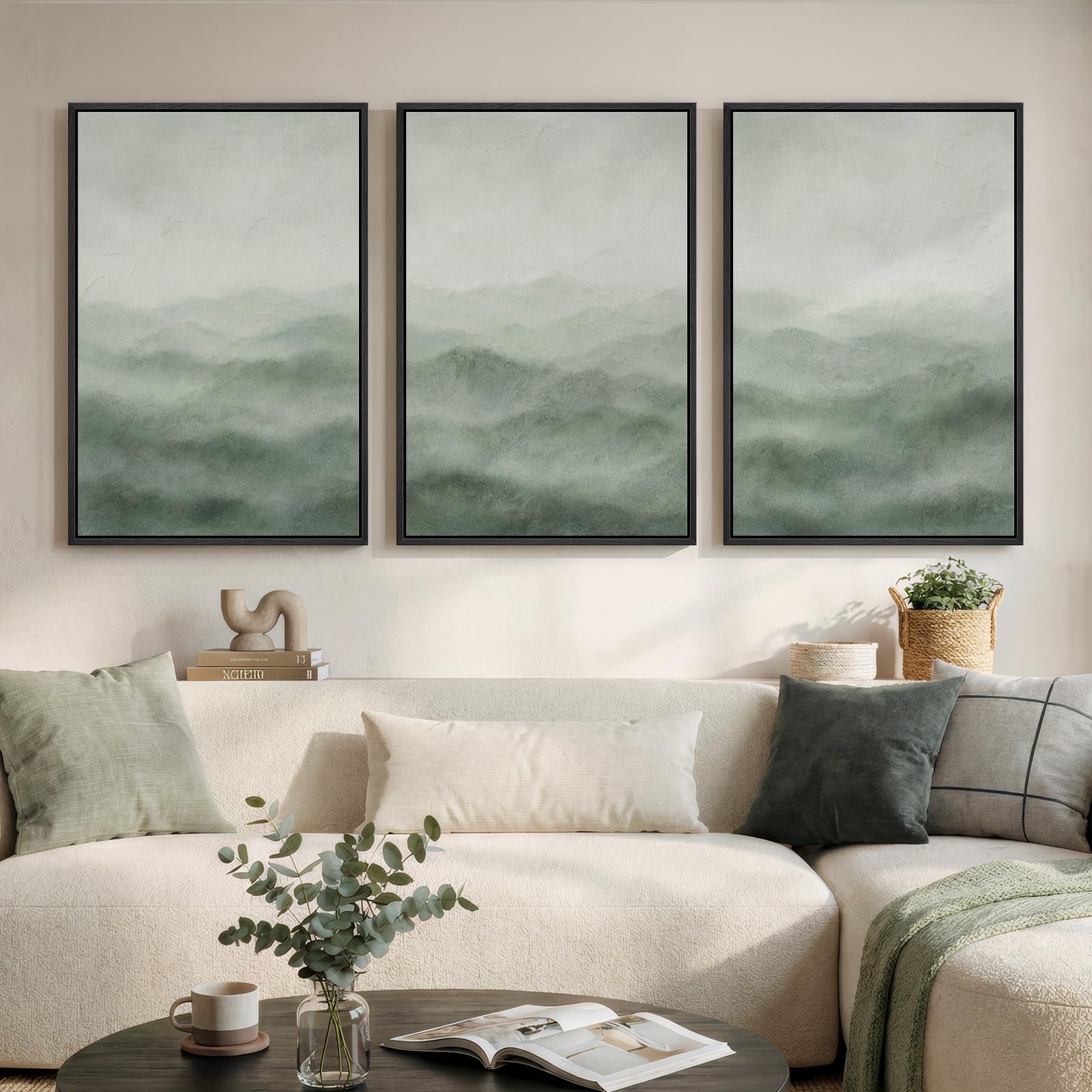 Large Framed Modern Elegant Abstract Wall Art for Living Room, 3 Piece Contemporary Blue and Gold Bright Prints Paintings Artwork for Walls, Luxury Pictures for Hallway Home Office Wall Decor 24x36 In