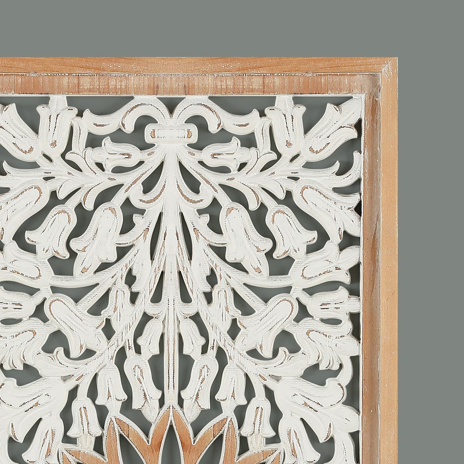 XIAOAIKA Boho Carved Wood Wall Art - Distressed Antique Floral Design Decorative Wall Panels, Large Wood Sculpture for Living Room, Bedroom, Entrance Hall (33 Inches, 2 Panels)
