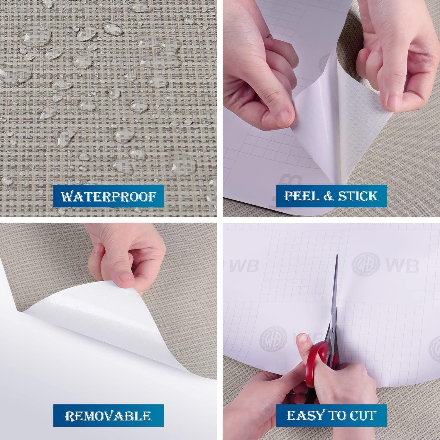 FunStick 24"x200" Grey Grasscloth Peel and Stick Wallpaper for Bathroom Waterproof Linen Fabric Wall Paper Textured Self Adhesive Geometric Wallpaper Removable Contact Paper for Cabinets Walls Drawers
