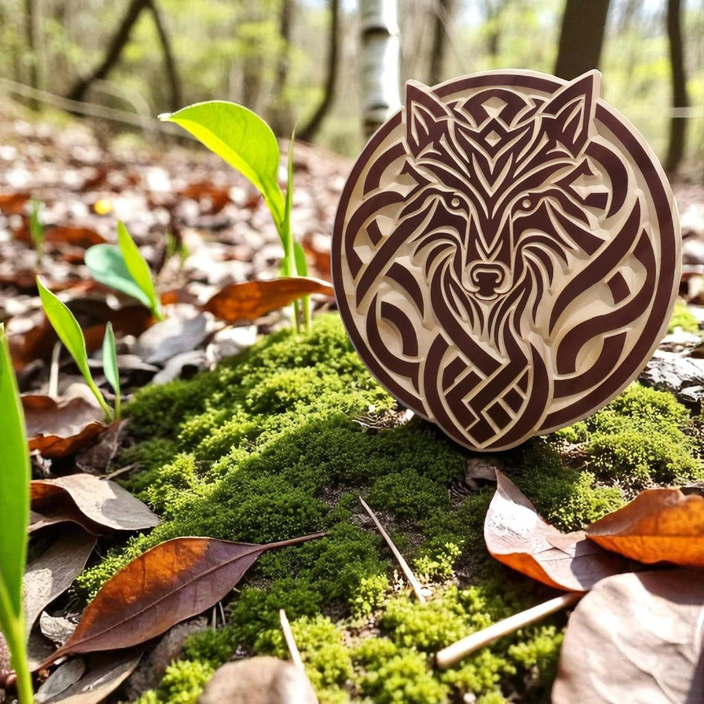 Wooden Wolf Carving – Black Cherry Pinewood Wall & Table Art Décor (11 in x 11 in)