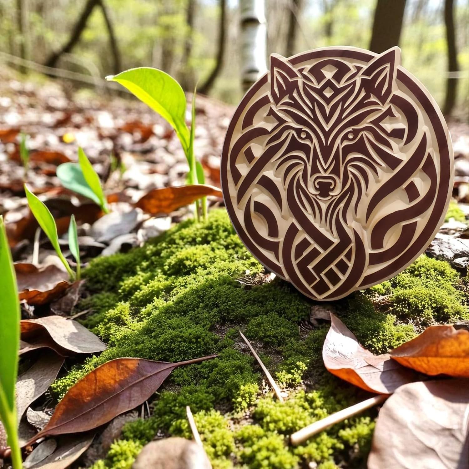 Wooden Wolf Carving – Black Cherry Pinewood Wall & Table Art Décor (11 in x 11 in)