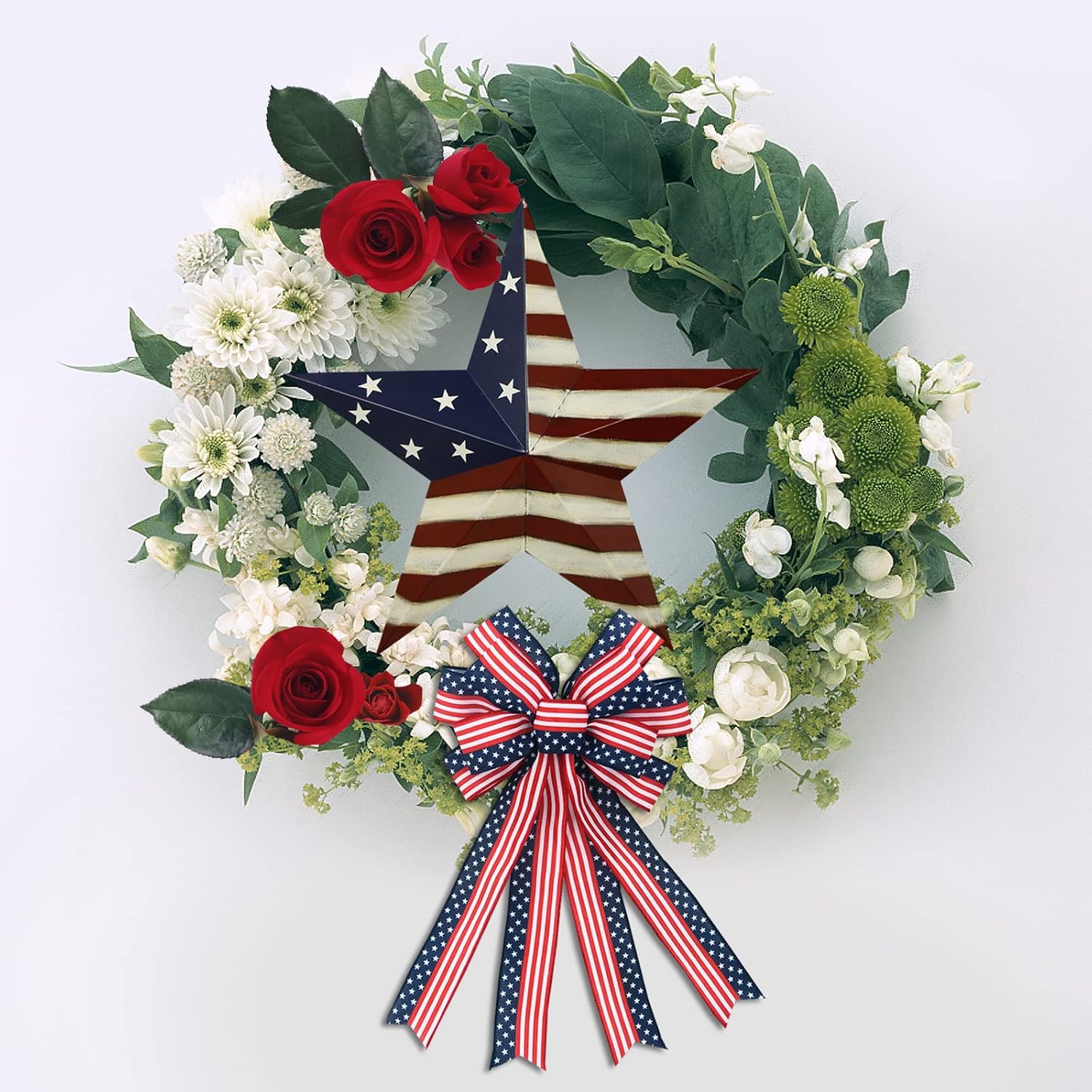 Metal Barn Star Set Patriotic Home Decor Primitive Indoor Outdoor Wall Art 2 Pcs Rustic Hanging Stars Decorations for Walls Fence Porch House July of 4th Decoration (16.5"-a)