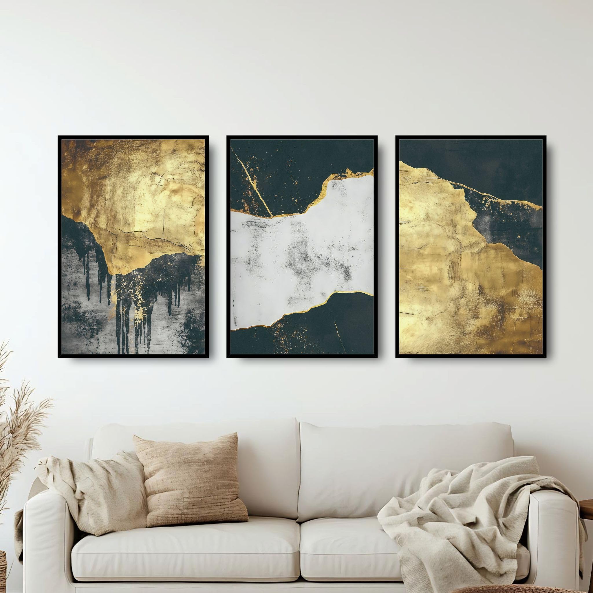 Abstract Wall Art 3 Piece Wall Art for Living Room Large Framed Wall Art Modern Paintings Crystal Porcelain Wall Pictures Luxury Artwork for Bedroom Home Office Dining Room Hallway