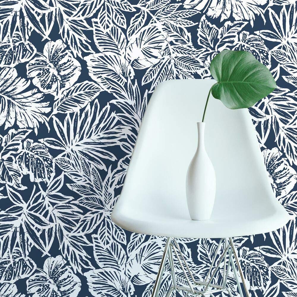 RoomMates RMK11435WP Beige Batik Tropical Leaf Peel and Stick Wallpaper, Roll