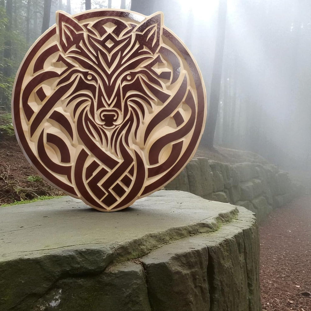 Wooden Wolf Carving – Black Cherry Pinewood Wall & Table Art Décor (11 in x 11 in)