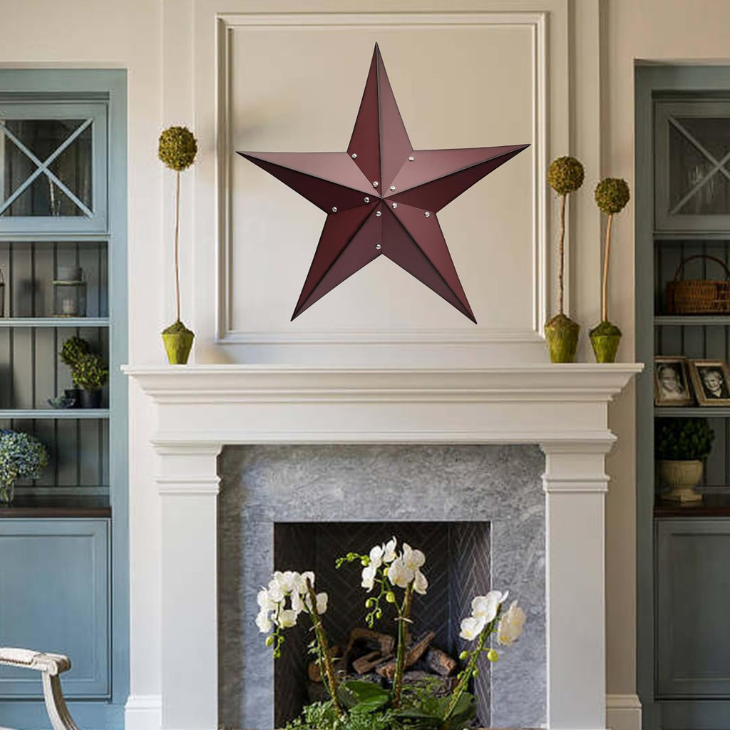 JoyEvy 24" Rustic Metal Barn Star Wall Decor-Handmade Red Barn Stars Indoor or Outdoor Decoration,Star for Outside Texas Stars Art Vintage Western Country Home Farmhouse Wall art Décor.